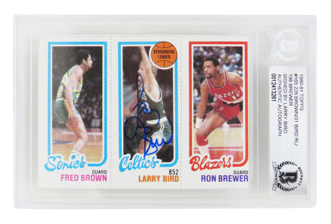 Larry Bird Signed Boston Celtics 1980 Topps Rookie Basketball Trading Card #31 (Brown/Brewer) (Beckett Encapsulated) - BIRCAR210 - Larry Bird Signed Boston Celtics 1980 Topps Rookie Basketball Trading Card #31 (Brown/Brewer) (Beckett Encapsulated) product image