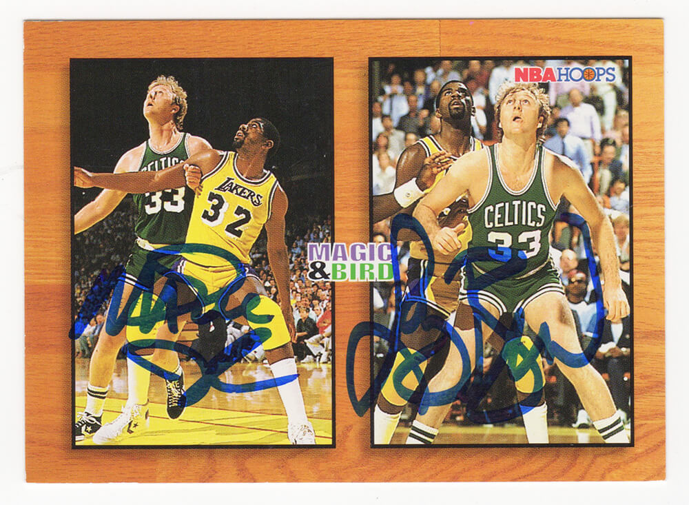 Larry Bird & Magic Johnson Dual Signed Boston Celtics / Los Angeles Lakers 1994 NBA Sky Box Hoops Card #MB1 - BIRCAR211 - Larry Bird & Magic Johnson Dual Signed Boston Celtics / Los Angeles Lakers 1994 NBA Sky Box Hoops Card #MB1 product image