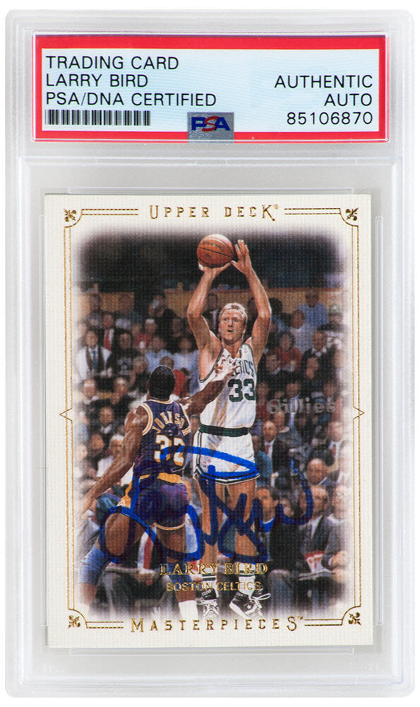 Larry Bird Signed Boston Celtics 2009 Upper Deck Masterpieces With Magic Johnson Basketball Card #MA-LB - (PSA/DNA Encapsulated) - BIRCAR217 - Larry Bird Signed Boston Celtics 2009 Upper Deck Masterpieces With Magic Johnson Basketball Card #MA-LB - (PSA/DNA Encapsulated) product image