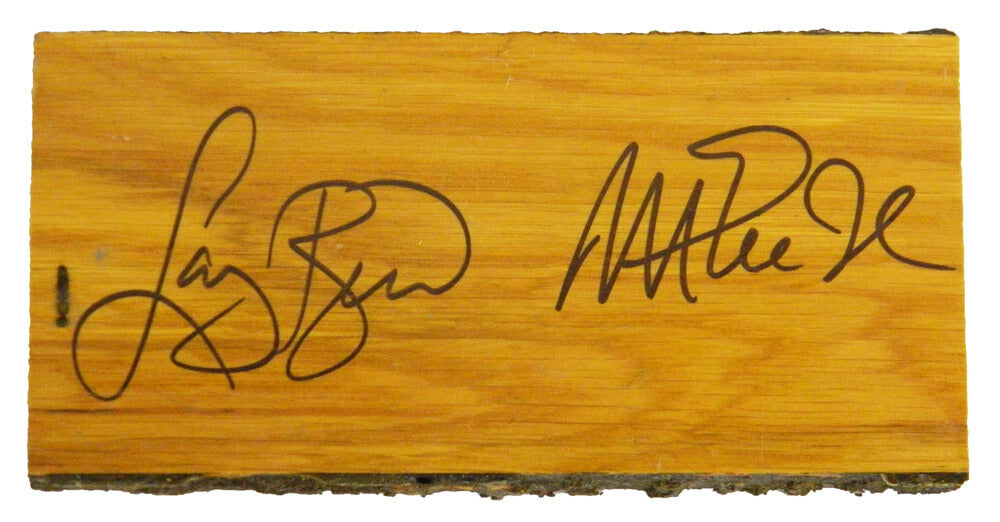Larry Bird and Magic Johnson Dual-Signed Boston Garden Original Parquet 4x7 Floor Piece - BIRFLO210 - Larry Bird and Magic Johnson Dual-Signed Boston Garden Original Parquet 4x7 Floor Piece product image