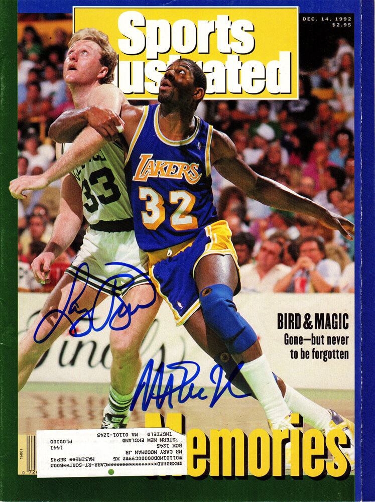 Larry Bird & Magic Johnson Dual Signed Celtics vs Lakers Sports Illustrated December 14, 1992 Original Magazine - BIRMAG211 - Larry Bird & Magic Johnson Dual Signed Celtics vs Lakers Sports Illustrated December 14, 1992 Original Magazine product image