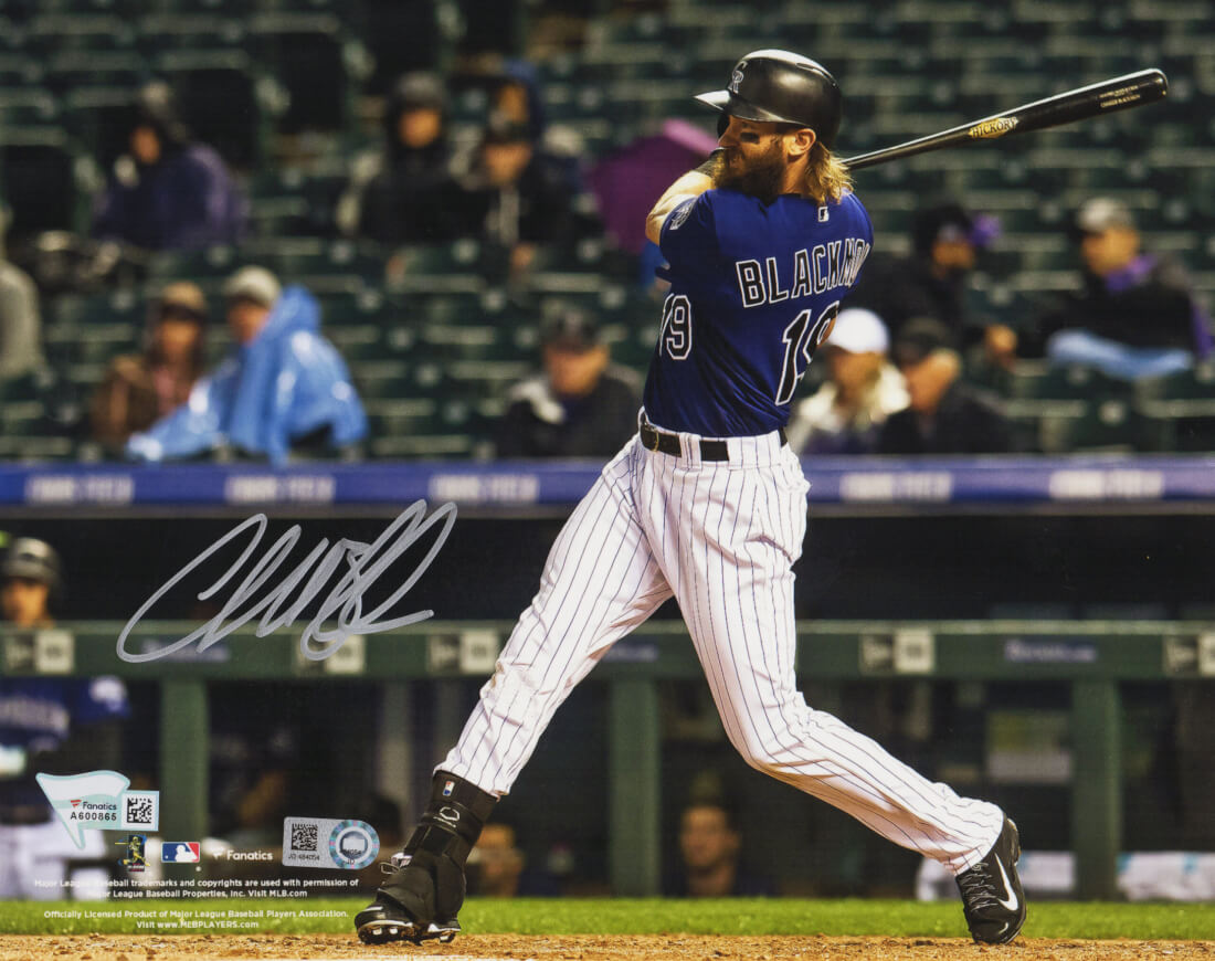 Charlie Blackmon Signed Colorado Rockies Swinging Action 8x10 Photo (Fanatics) - BLA08P120 - Charlie Blackmon Signed Colorado Rockies Swinging Action 8x10 Photo (Fanatics) product image