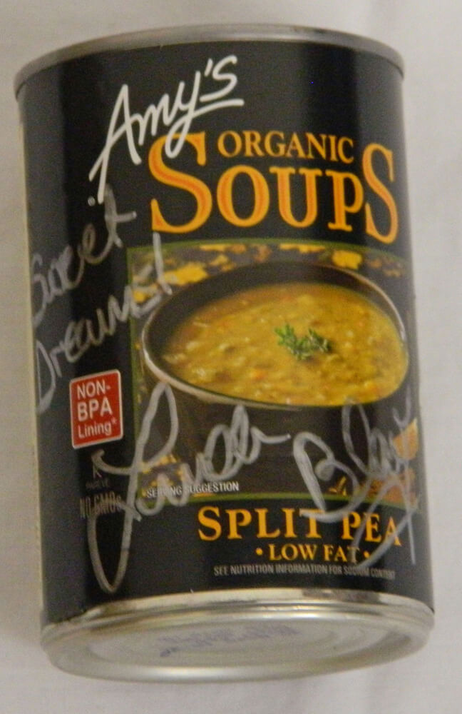 Linda Blair Signed Can Of Split Pea Soup w/Sweet Dreams (silver) - BLAOTH501 - Linda Blair Signed Can Of Split Pea Soup w/Sweet Dreams (silver) product image