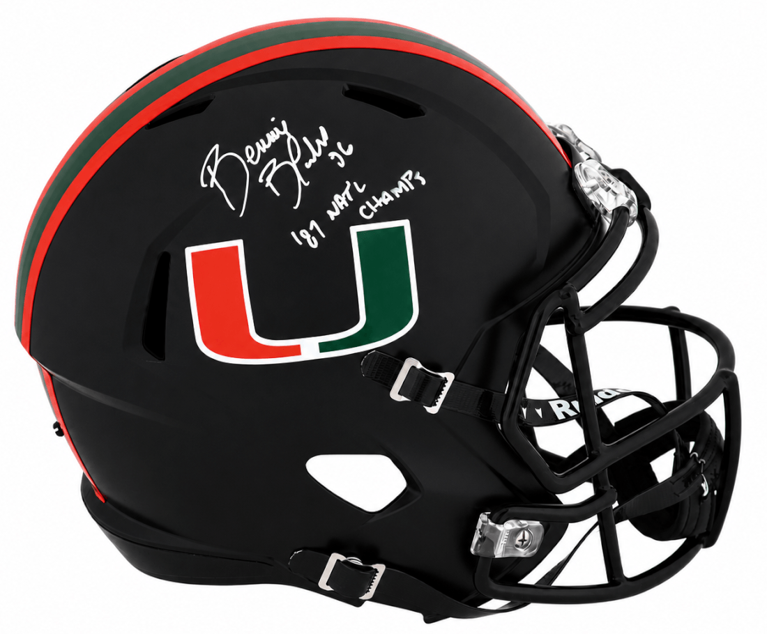 Bennie Blades Signed Miami Hurricanes Black Riddell Full Size Speed Replica Helmet w/87 Nat'l Champs - BLAREP330 - Bennie Blades Signed Miami Hurricanes Black Riddell Full Size Speed Replica Helmet w/87 Nat'l Champs product image