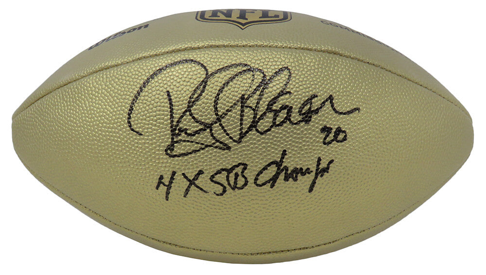 Rocky Bleier Signed Wilson Duke Gold Metallic NFL Full Size Replica Football w/4x SB Champs - BLEFTB303 - Rocky Bleier Signed Wilson Duke Gold Metallic NFL Full Size Replica Football w/4x SB Champs product image
