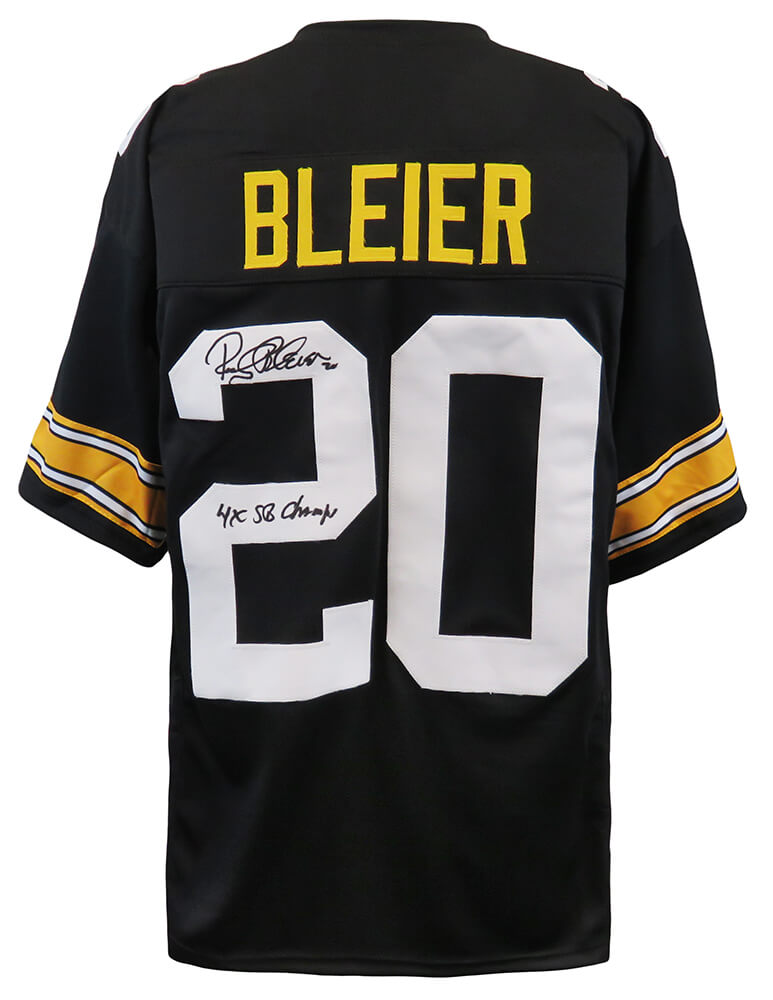 Rocky Bleier Signed Black Throwback Custom Football Jersey w/4x SB Champs - BLEJRY301 - Rocky Bleier Signed Black Throwback Custom Football Jersey w/4x SB Champs product image