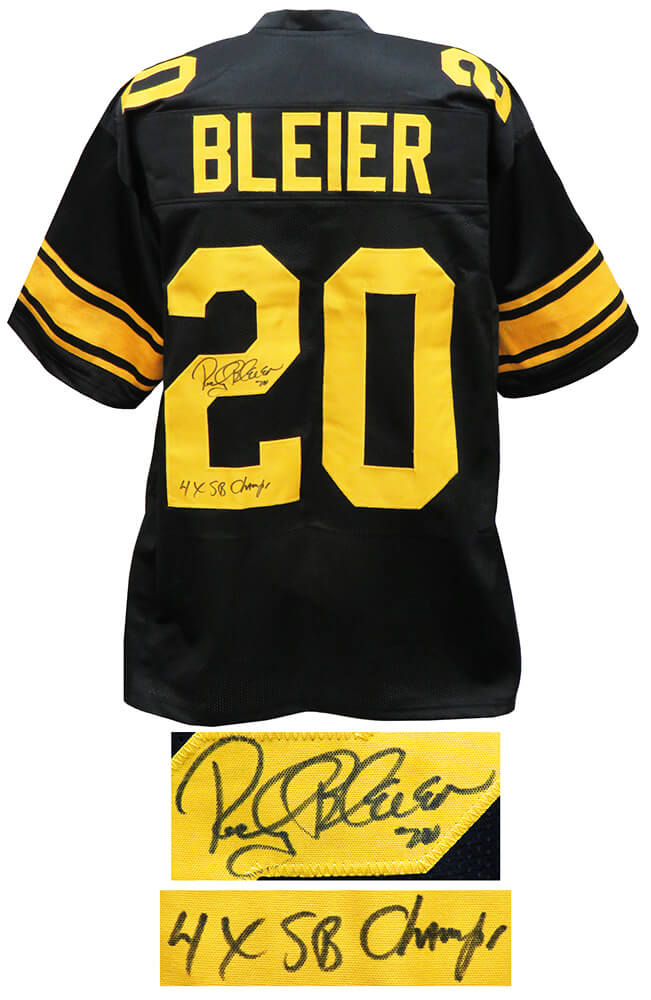 Rocky Bleier Signed Black Color Rush Custom Football Jersey w/4x SB Champs - BLEJRY302 - Rocky Bleier Signed Black Color Rush Custom Football Jersey w/4x SB Champs product image