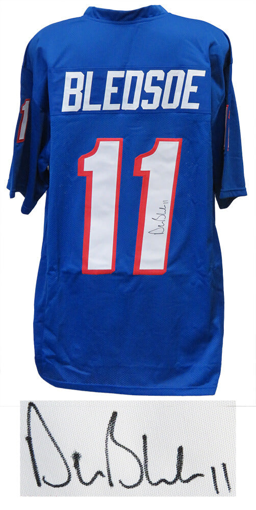 Drew Bledsoe Signed Blue Throwback Custom Football Jersey - BLEJRY310 - Drew Bledsoe Signed Blue Throwback Custom Football Jersey product image