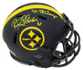 Rocky Bleier Signed Pittsburgh Steelers Eclipse Black Matte Riddell Speed Mini Helmet w/4x SB Champs - BLEMIN305 - Rocky Bleier Signed Pittsburgh Steelers Eclipse Black Matte Riddell Speed Mini Helmet w/4x SB Champs product image