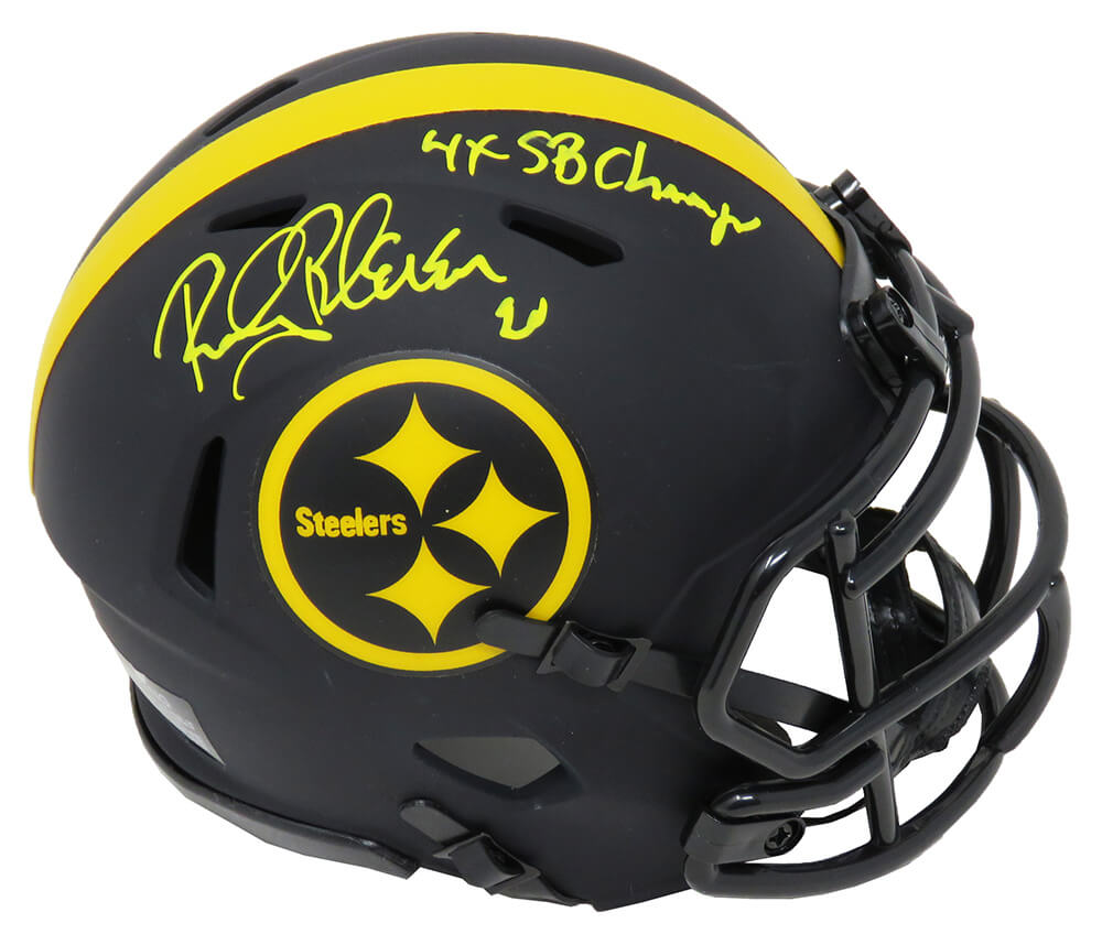 Rocky Bleier Signed Pittsburgh Steelers Eclipse Black Matte Riddell Speed Mini Helmet w/4x SB Champs - BLEMIN305 - Rocky Bleier Signed Pittsburgh Steelers Eclipse Black Matte Riddell Speed Mini Helmet w/4x SB Champs product image