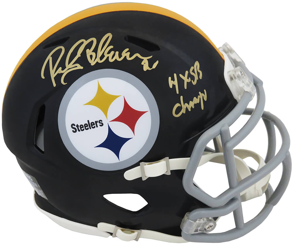 Rocky Bleier Signed Pittsburgh Steelers Throwback Riddell Speed Mini Helmet w/4x SB Champs - BLEMIN309 - Rocky Bleier Signed Pittsburgh Steelers Throwback Riddell Speed Mini Helmet w/4x SB Champs product image