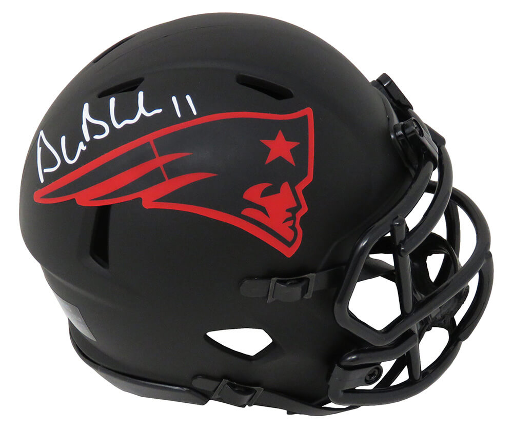Drew Bledsoe Signed New England Patriots Eclipse Black Matte Riddell Speed Mini Helmet - BLEMIN321 - Drew Bledsoe Signed New England Patriots Eclipse Black Matte Riddell Speed Mini Helmet product image