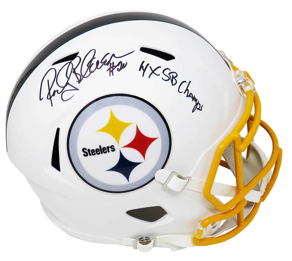 Rocky Bleier Signed Pittsburgh Steelers Flat White Matte Riddell Full Size Speed Replica Helmet w/4x SB Champs - BLEREP302 - Rocky Bleier Signed Pittsburgh Steelers Flat White Matte Riddell Full Size Speed Replica Helmet w/4x SB Champs product image