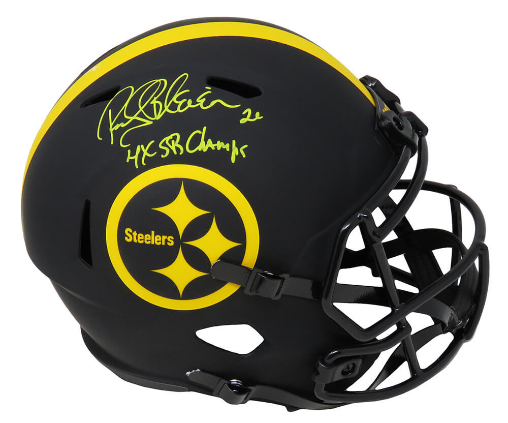 Rocky Bleier Signed Pittsburgh Steelers Eclipse Black Matte Riddell Full Size Speed Replica Helmet w/4x SB Champs - BLEREP305 - Rocky Bleier Signed Pittsburgh Steelers Eclipse Black Matte Riddell Full Size Speed Replica Helmet w/4x SB Champs product image