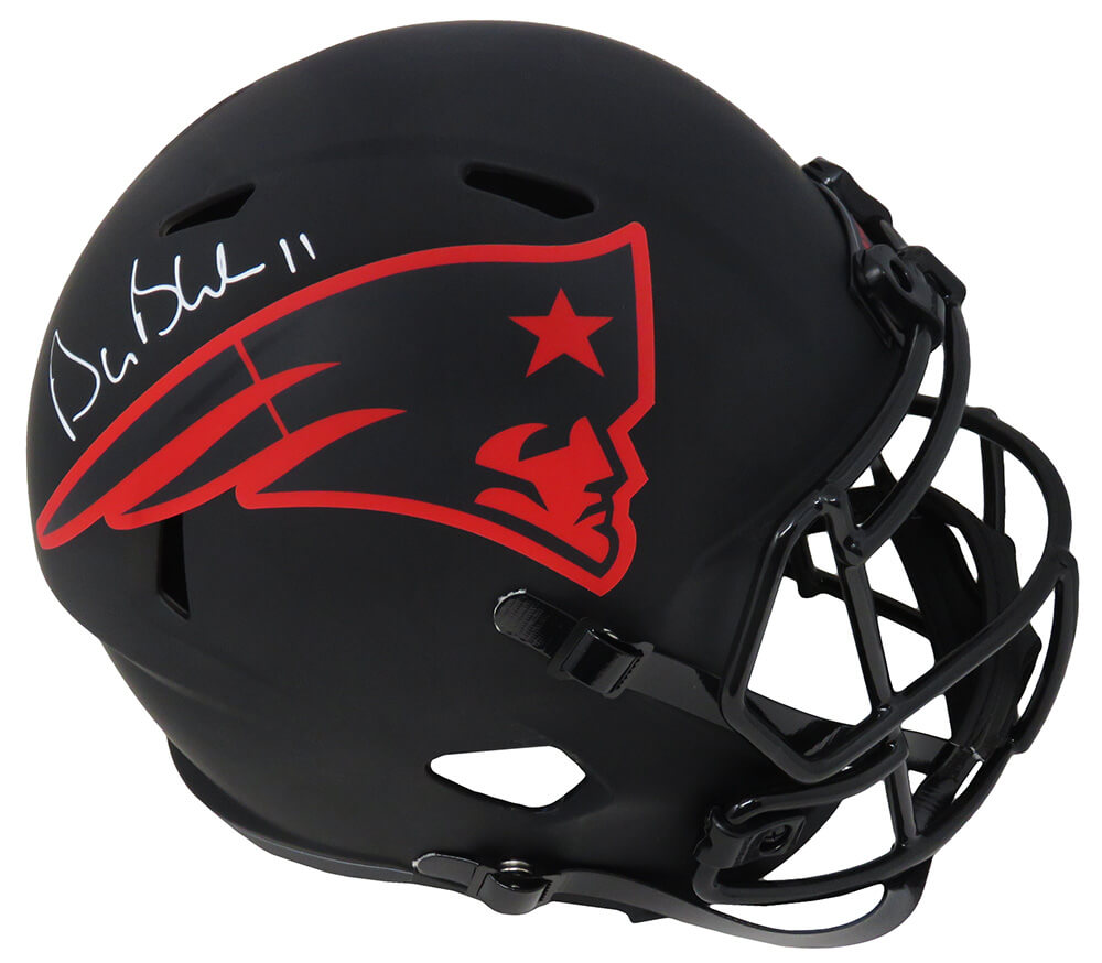 Drew Bledsoe Signed New England Patriots Eclipse Black Matte Riddell Full Size Speed Replica Helmet - BLEREP324 - Drew Bledsoe Signed New England Patriots Eclipse Black Matte Riddell Full Size Speed Replica Helmet product image