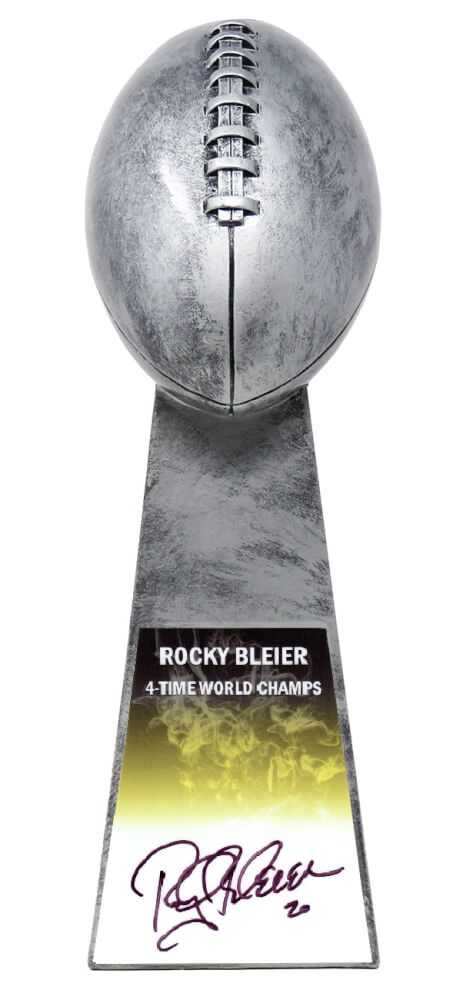 Rocky Bleier Signed Football World Champion 15 Inch Replica Silver Trophy - BLETRO300 - Rocky Bleier Signed Football World Champion 15 Inch Replica Silver Trophy product image