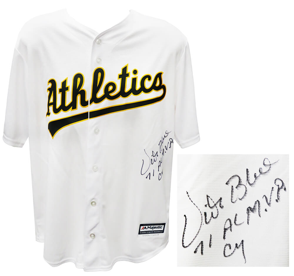 Vida Blue Signed Oakland A's White Majestic Replica Baseball Jersey w/71 AL MVP, CY - BLUJRY100 - Vida Blue Signed Oakland A's White Majestic Replica Baseball Jersey w/71 AL MVP, CY product image