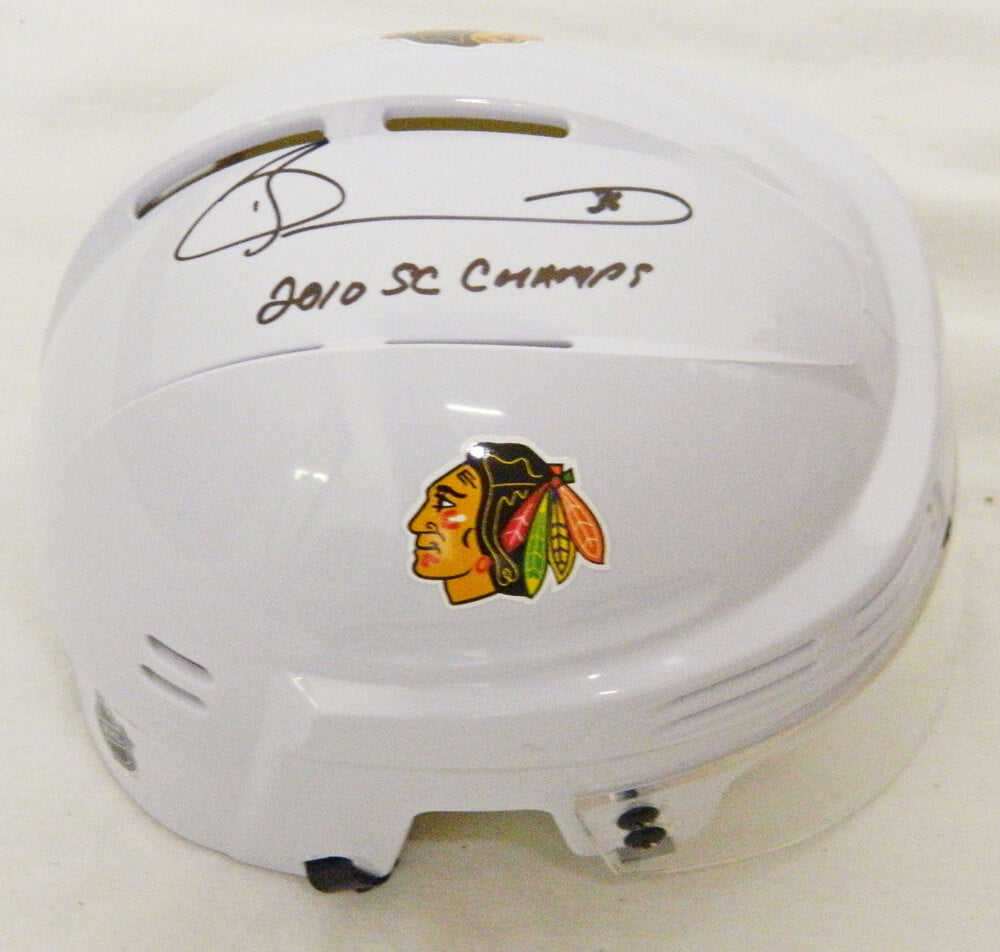 Dave Bolland Signed Blackhawks White Hockey Mini Helmet w/2010 SC Champs - BOLMIN400 - Dave Bolland Signed Blackhawks White Hockey Mini Helmet w/2010 SC Champs product image