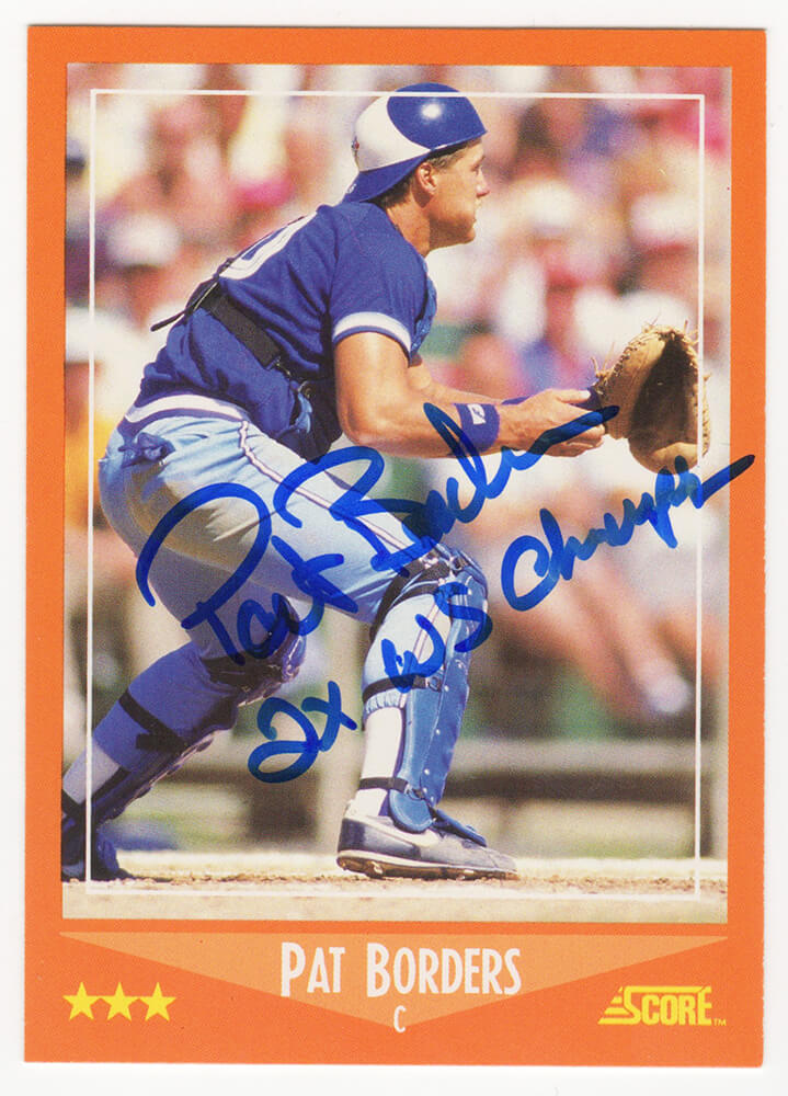 Pat Borders Signed Toronto Blue Jays 1988 Score Traded Baseball Rookie Card #99T w/2x WS Champs - BORCAR100 - Pat Borders Signed Toronto Blue Jays 1988 Score Traded Baseball Rookie Card #99T w/2x WS Champs product image