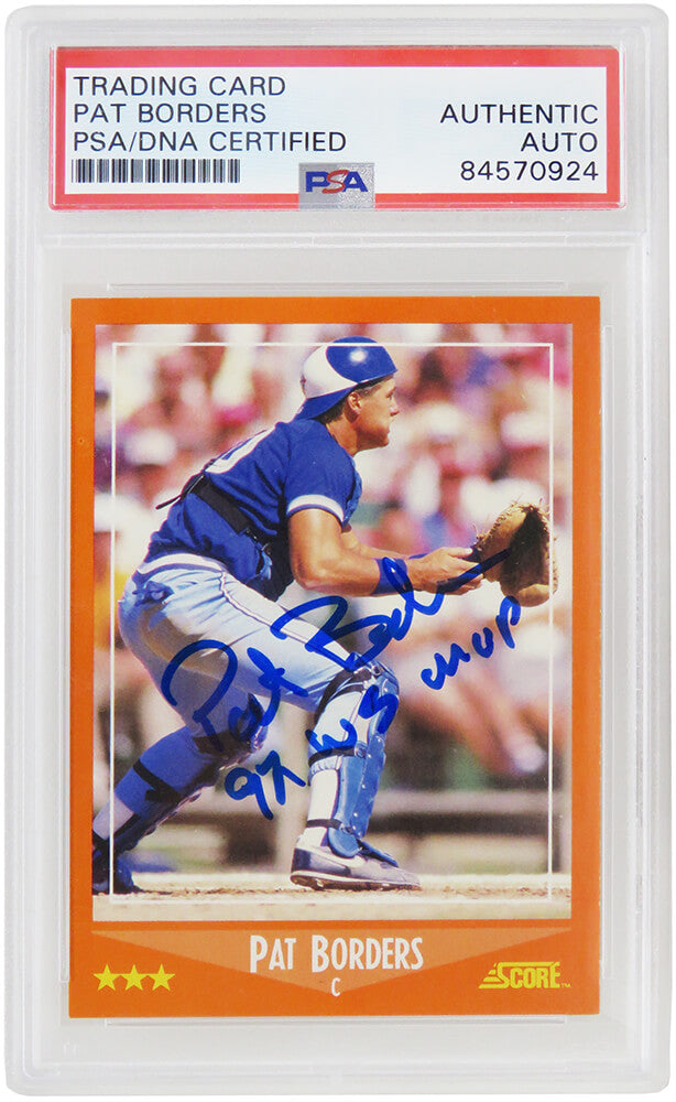 Pat Borders Signed Toronto Blue Jays 1988 Score Traded Baseball Rookie Card #99T w/92 WS MVP  (PSA Encapsulated) - BORCAR102 - Pat Borders Signed Toronto Blue Jays 1988 Score Traded Baseball Rookie Card #99T w/92 WS MVP (PSA Encapsulated) product image