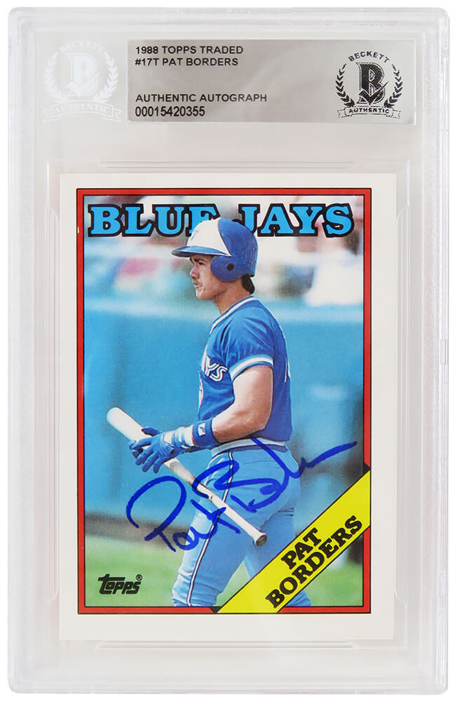 Pat Borders Signed Toronto Blue Jays 1988 Topps Traded Baseball Rookie Card #17T - (Beckett Encapsulated) - BORCAR105 - Pat Borders Signed Toronto Blue Jays 1988 Topps Traded Baseball Rookie Card #17T - (Beckett Encapsulated) product image