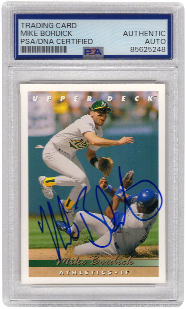 Mike Bordick Signed A's 1992 Upper Deck Baseball Trading Card #189 - (PSA Encapsulated) - BORCAR120 - Mike Bordick Signed A's 1992 Upper Deck Baseball Trading Card #189 - (PSA Encapsulated) product image