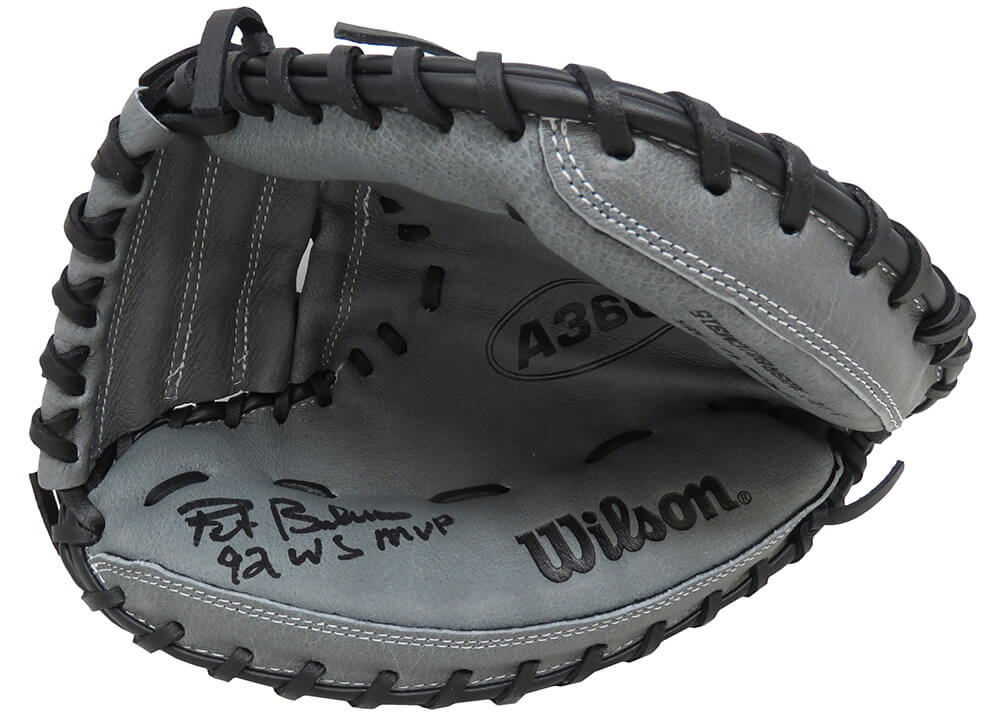 Pat Borders Signed Wilson A360 Black & Silver Catchers Baseball Glove w/92 WS MVP - BORGLV100 - Pat Borders Signed Wilson A360 Black & Silver Catchers Baseball Glove w/92 WS MVP product image