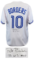 Pat Borders Signed White Custom Baseball Jersey w/92 WS MVP - BORJRY100 - Pat Borders Signed White Custom Baseball Jersey w/92 WS MVP product image