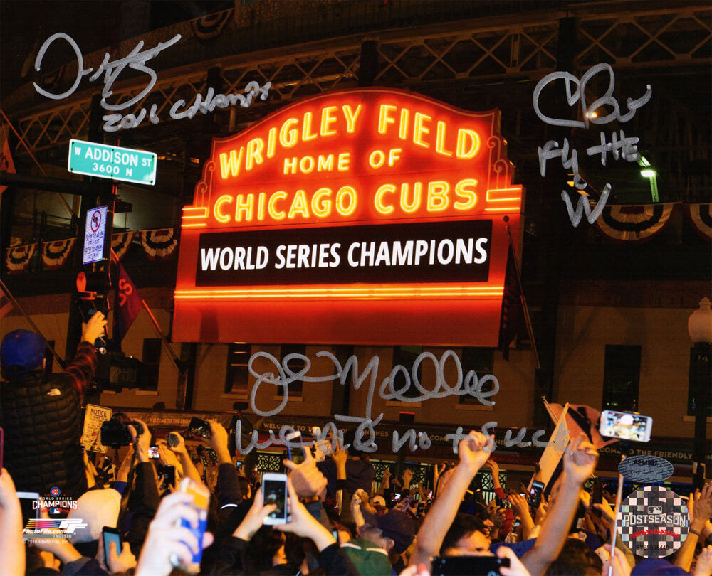 Chris Bosio, John Mallee & Dave Martinez Signed Cubs 2016 World Series Wrigley Field Marque 8x10 Photo w/3 Inscriptions - BOS08P112 - Chris Bosio, John Mallee & Dave Martinez Signed Cubs 2016 World Series Wrigley Field Marque 8x10 Photo w/3 Inscriptions product image