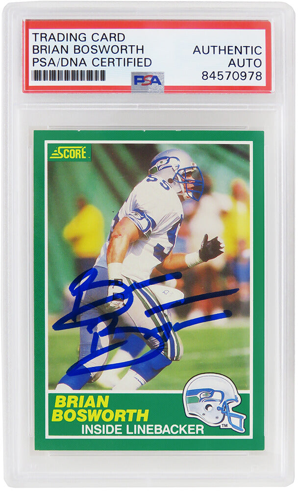 Brian Bosworth Signed Seattle Seahawks 1989 Score Football Card #239 - (PSA Encapsulated) - BOSCAR302 - Brian Bosworth Signed Seattle Seahawks 1989 Score Football Card #239 - (PSA Encapsulated) product image