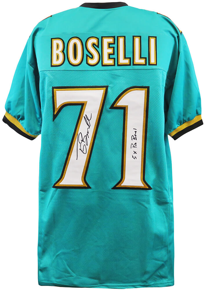 Tony Boselli Signed Teal Custom Football Jersey w/5x Pro Bowl - BOSJRY312 - Tony Boselli Signed Teal Custom Football Jersey w/5x Pro Bowl product image