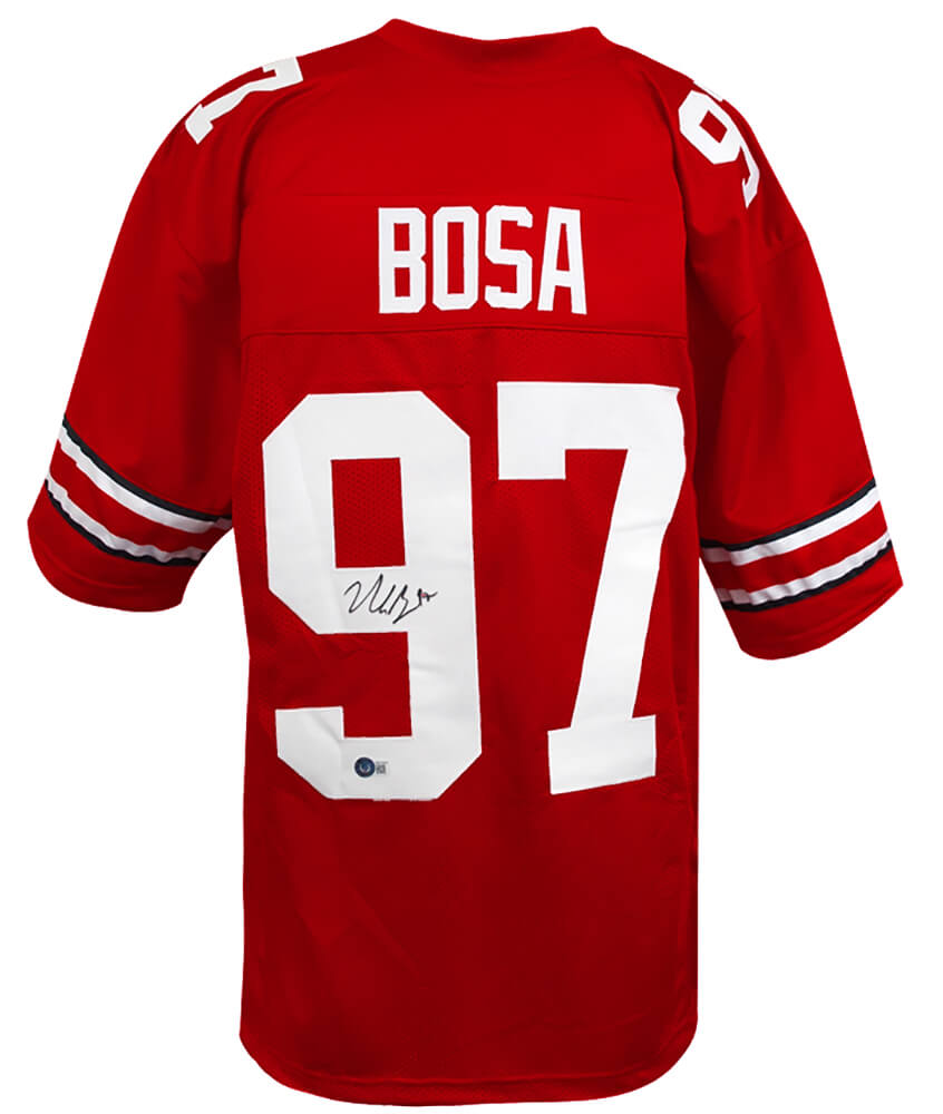Nick Bosa Signed Red Custom College Football Jersey - (Beckett) - BOSJRY321 - Nick Bosa Signed Red Custom College Football Jersey - (Beckett) product image