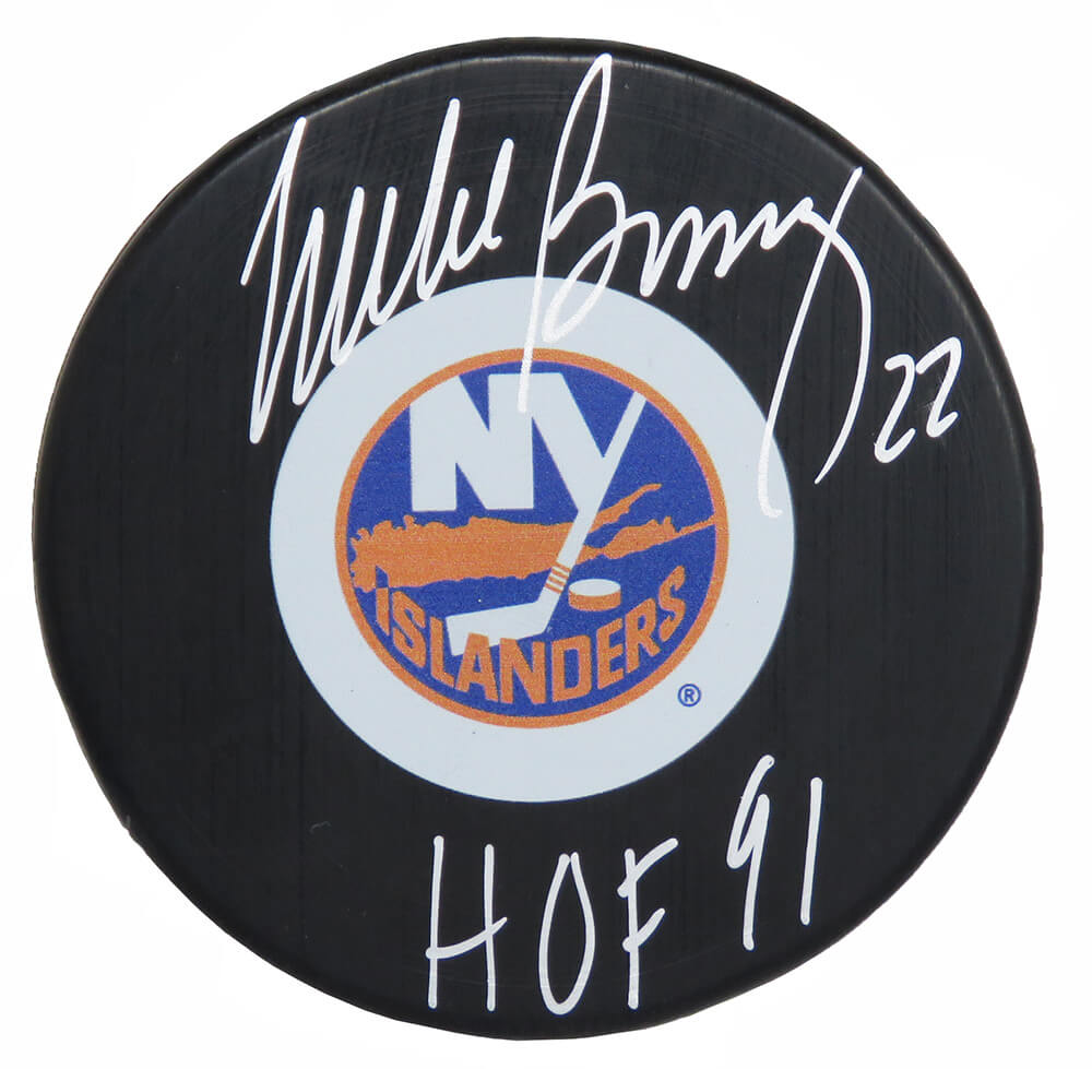 Mike Bossy Signed New York Islanders Large Logo Hockey Puck w/HOF'91 - BOSPUC401 - Mike Bossy Signed New York Islanders Large Logo Hockey Puck w/HOF'91 product image