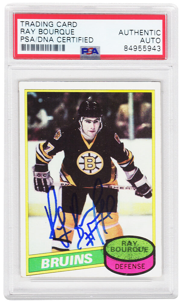 Ray Bourque Signed Boston Bruins 1980 Topps Rookie Hockey Card #140 - (PSA Encapsulated) - BOUCAR400 - Ray Bourque Signed Boston Bruins 1980 Topps Rookie Hockey Card #140 - (PSA Encapsulated) product image