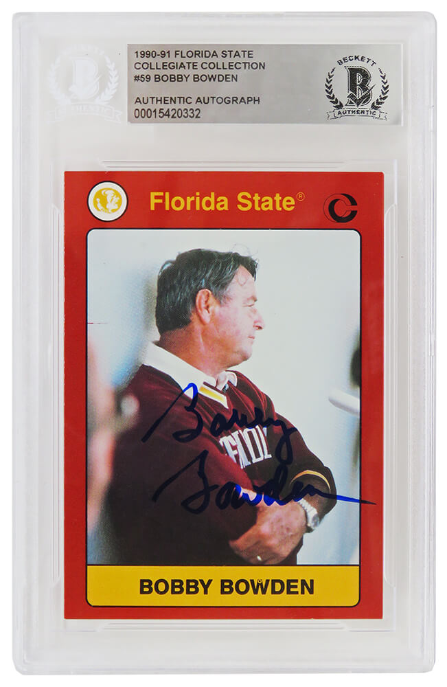 Bobby Bowden Signed Florida State 1990-91 Collegiate Collection Trading Card #59 - (Beckett Encapsulated) - BOWCAR300 - Bobby Bowden Signed Florida State 1990-91 Collegiate Collection Trading Card #59 - (Beckett Encapsulated) product image