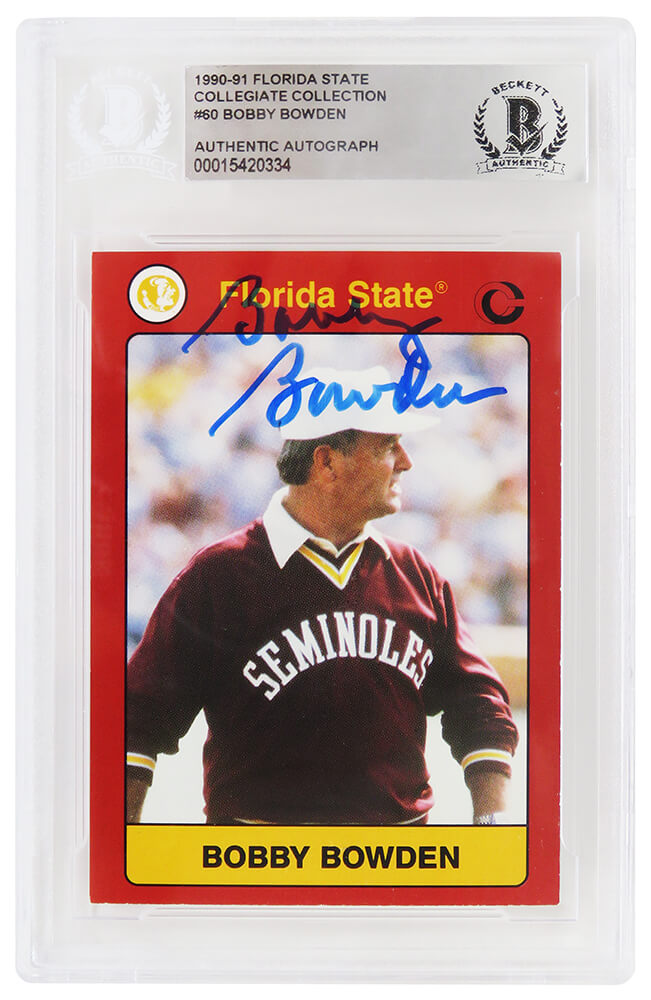 Bobby Bowden Signed Florida State 1990-91 Collegiate Collection Trading Card #60 - (Beckett Encapsulated) - BOWCAR301 - Bobby Bowden Signed Florida State 1990-91 Collegiate Collection Trading Card #60 - (Beckett Encapsulated) product image