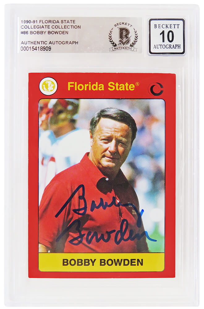 Bobby Bowden Signed Florida State 1990-91 Collegiate Collection Trading Card #86 - (Beckett - Auto Grade 10) - BOWCAR304 - Bobby Bowden Signed Florida State 1990-91 Collegiate Collection Trading Card #86 - (Beckett - Auto Grade 10) product image