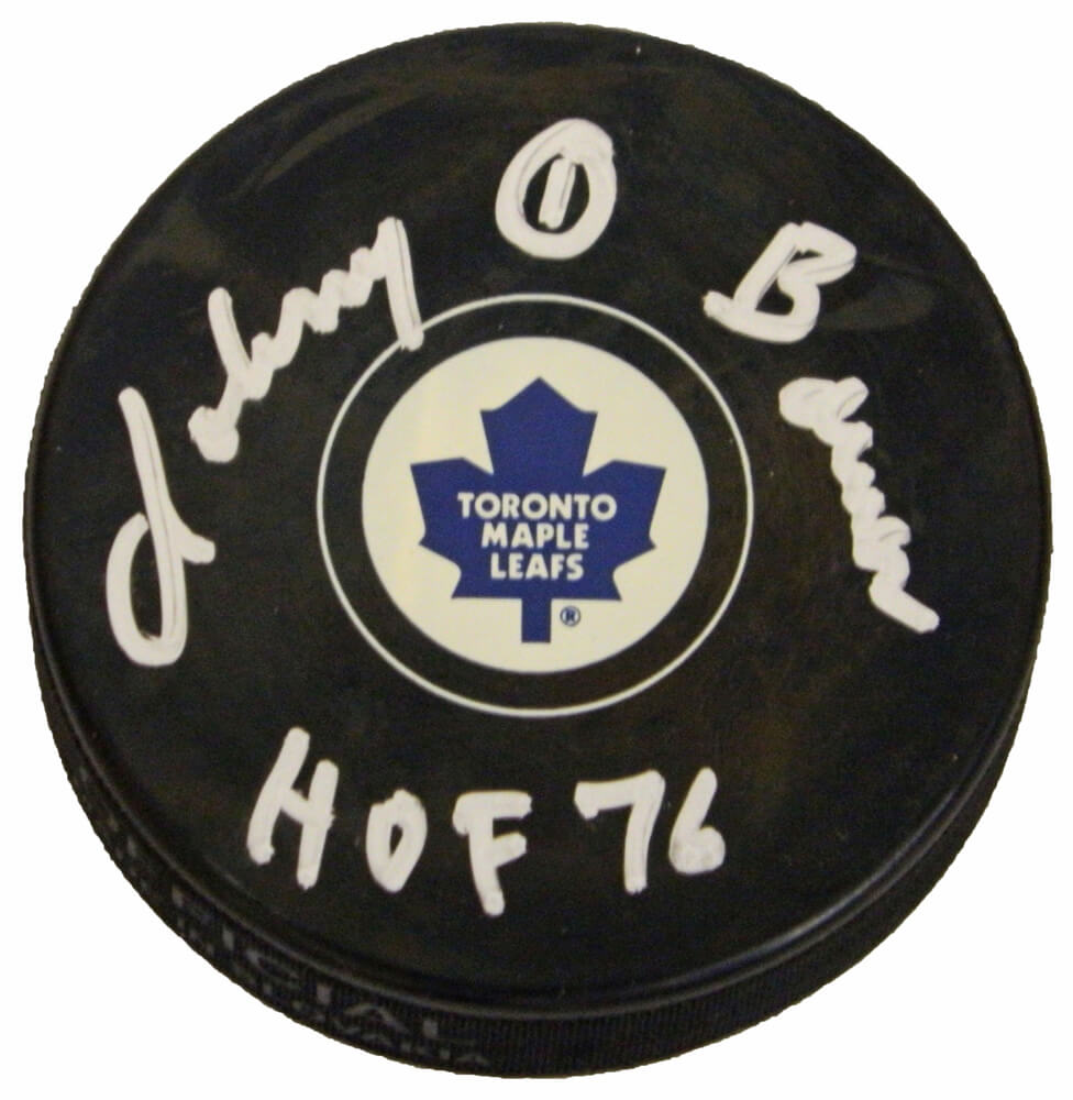 Johnny Bower Signed Toronto Maple Leafs Logo Hockey Puck w/HOF 76 - BOWPUC400 - Johnny Bower Signed Toronto Maple Leafs Logo Hockey Puck w/HOF 76 product image