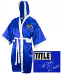 Riddick Bowe Signed Title Blue Boxing Robe w/Big Daddy - BOWROB502 - Riddick Bowe Signed Title Blue Boxing Robe w/Big Daddy product image
