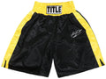 Riddick Bowe Signed Title Black & Gold Trim Boxing Trunks - BOWTRU503 - Riddick Bowe Signed Title Black & Gold Trim Boxing Trunks product image