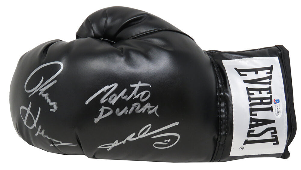 Sugar Ray Leonard, Roberto Duran and Thomas Hearns Signed Everlast Black Boxing Glove (Beckett) - BOXGLV503 - Sugar Ray Leonard, Roberto Duran and Thomas Hearns Signed Everlast Black Boxing Glove (Beckett) product image