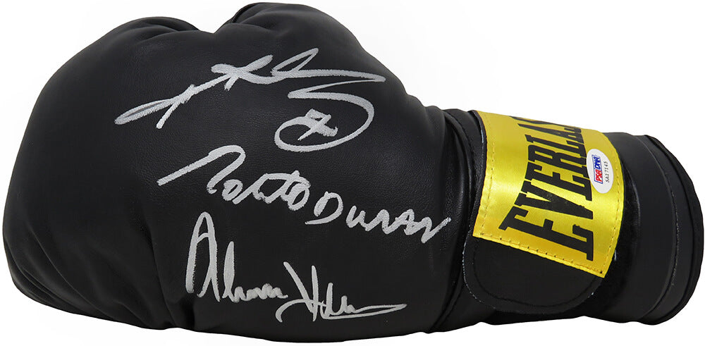Sugar Ray Leonard, Roberto Duran and Thomas Hearns Triple Signed Everlast Black Boxing Glove (PSA/DNA) - BOXGLV504 - Sugar Ray Leonard, Roberto Duran and Thomas Hearns Triple Signed Everlast Black Boxing Glove (PSA/DNA) product image
