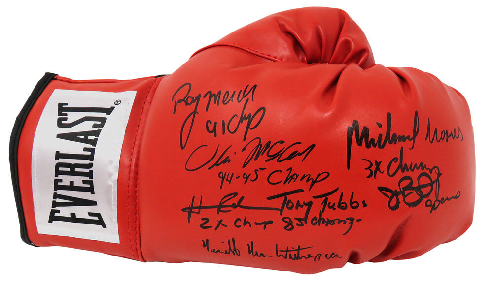 7 Former Boxing Heavyweight Champions Multi Signed Everlast Red Boxing Glove With Champion Years Inscriptions - BOXGLV505 - 7 Former Boxing Heavyweight Champions Multi Signed Everlast Red Boxing Glove With Champion Years Inscriptions product image