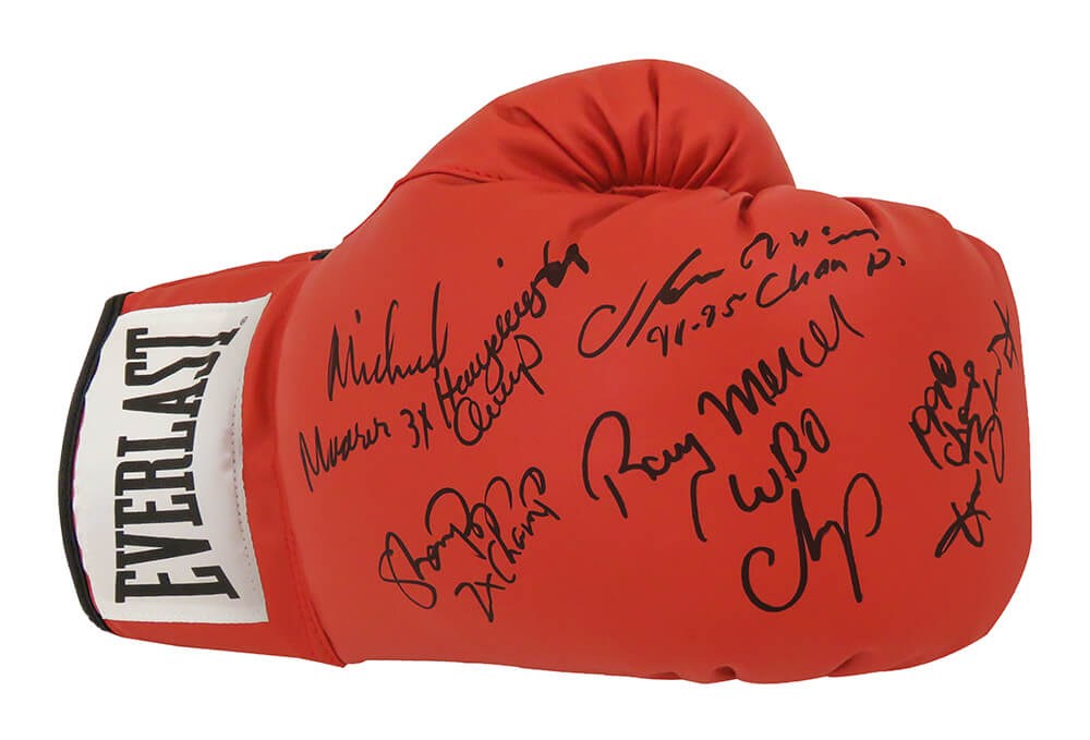 5 Former Boxing Heavyweight Champions Multi Signed Everlast Red Right Hand Boxing Glove w/Champ Inscriptions - BOXGLV508 - 5 Former Boxing Heavyweight Champions Multi Signed Everlast Red Right Hand Boxing Glove w/Champ Inscriptions product image