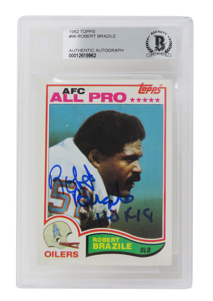 Robert Brazile Signed Houston Oilers 1982 Topps Football Rookie Card #96 w/HOF'18 - (Beckett Encapsulated) - BRACAR300 - Robert Brazile Signed Houston Oilers 1982 Topps Football Rookie Card #96 w/HOF'18 - (Beckett Encapsulated) product image