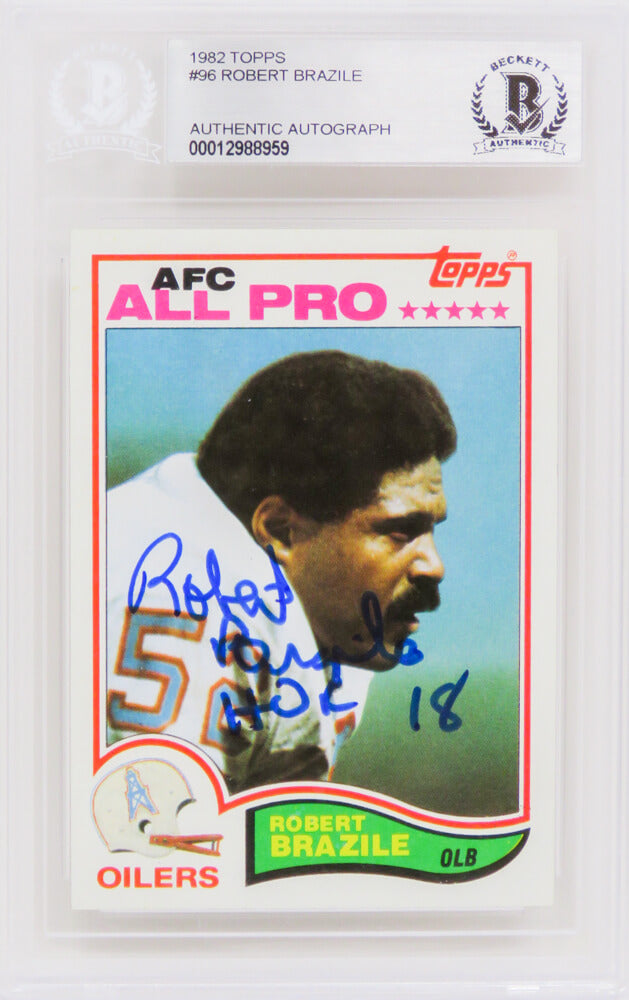 Robert Brazile Signed Houston Oilers 1982 Topps Football Card #96 w/HOF'18 - (Beckett Encapsulated) - BRACAR301 - Robert Brazile Signed Houston Oilers 1982 Topps Football Card #96 w/HOF'18 - (Beckett Encapsulated) product image