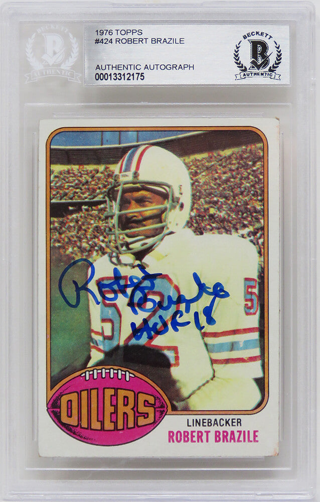 Robert Brazile Signed Houston Oilers 1976 Topps Football Rookie Card #424 w/HOF'18 - (Beckett Encapsulated) - BRACAR302 - Robert Brazile Signed Houston Oilers 1976 Topps Football Rookie Card #424 w/HOF'18 - (Beckett Encapsulated) product image