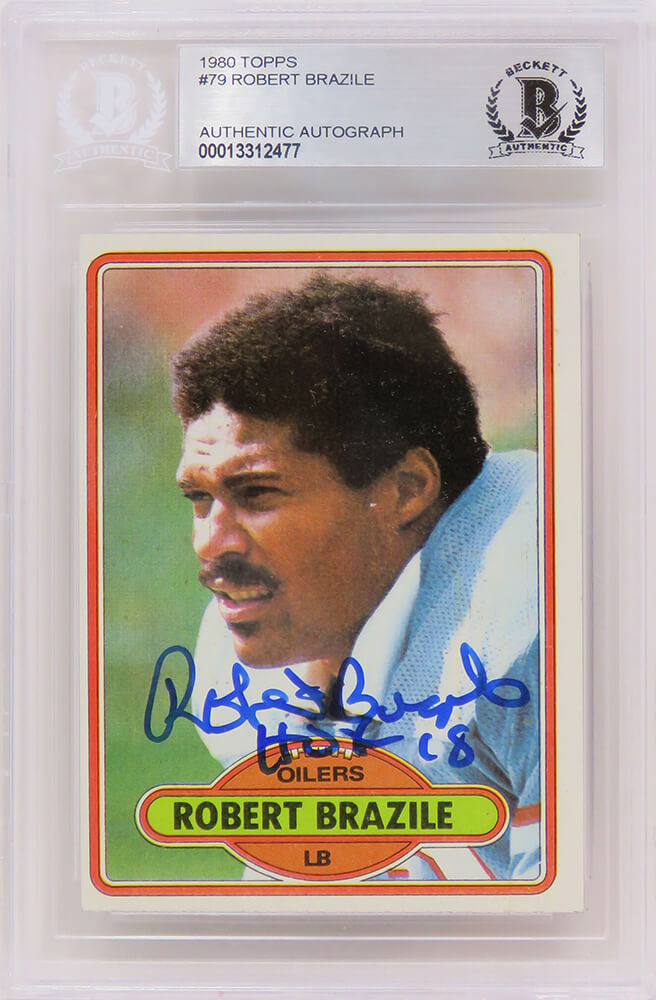 Robert Brazile Signed Houston Oilers 1980 Topps Football Card #79 w/HOF'18 - (Beckett Encapsulated) - BRACAR304 - Robert Brazile Signed Houston Oilers 1980 Topps Football Card #79 w/HOF'18 - (Beckett Encapsulated) product image