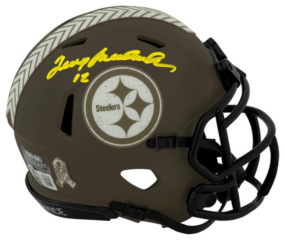 Terry Bradshaw Signed Pittsburgh Steelers Salute to Service Riddell Speed Mini Helmet - (Beckett) - BRAMIN318 - Terry Bradshaw Signed Pittsburgh Steelers Salute to Service Riddell Speed Mini Helmet - (Beckett) product image