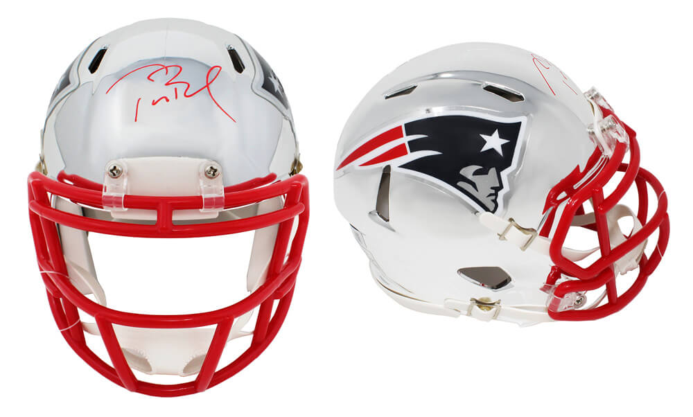 Tom Brady Signed New England Patriots Chrome Riddell Speed Mini Helmet - BRAMIN321 - Tom Brady Signed New England Patriots Chrome Riddell Speed Mini Helmet product image